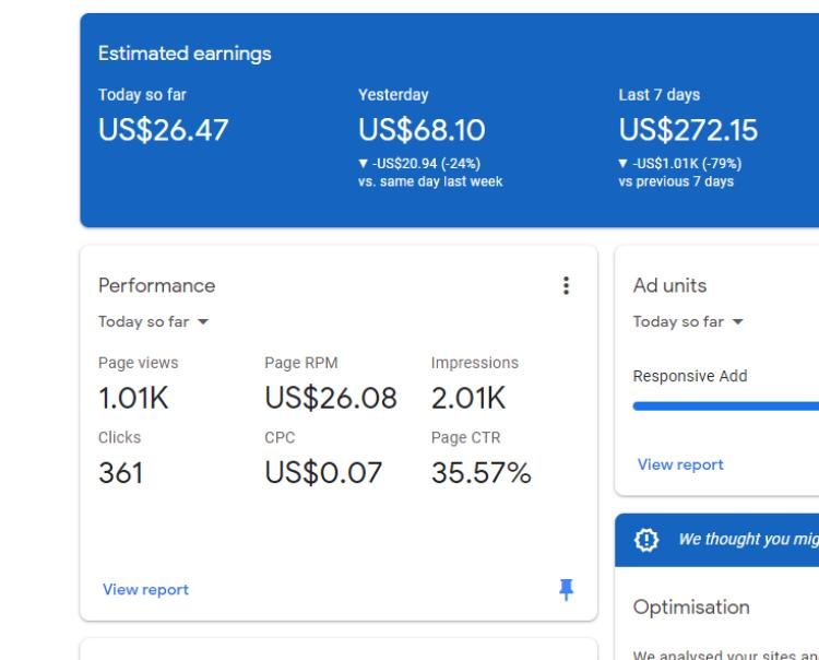 AdSense student earnings dashboard