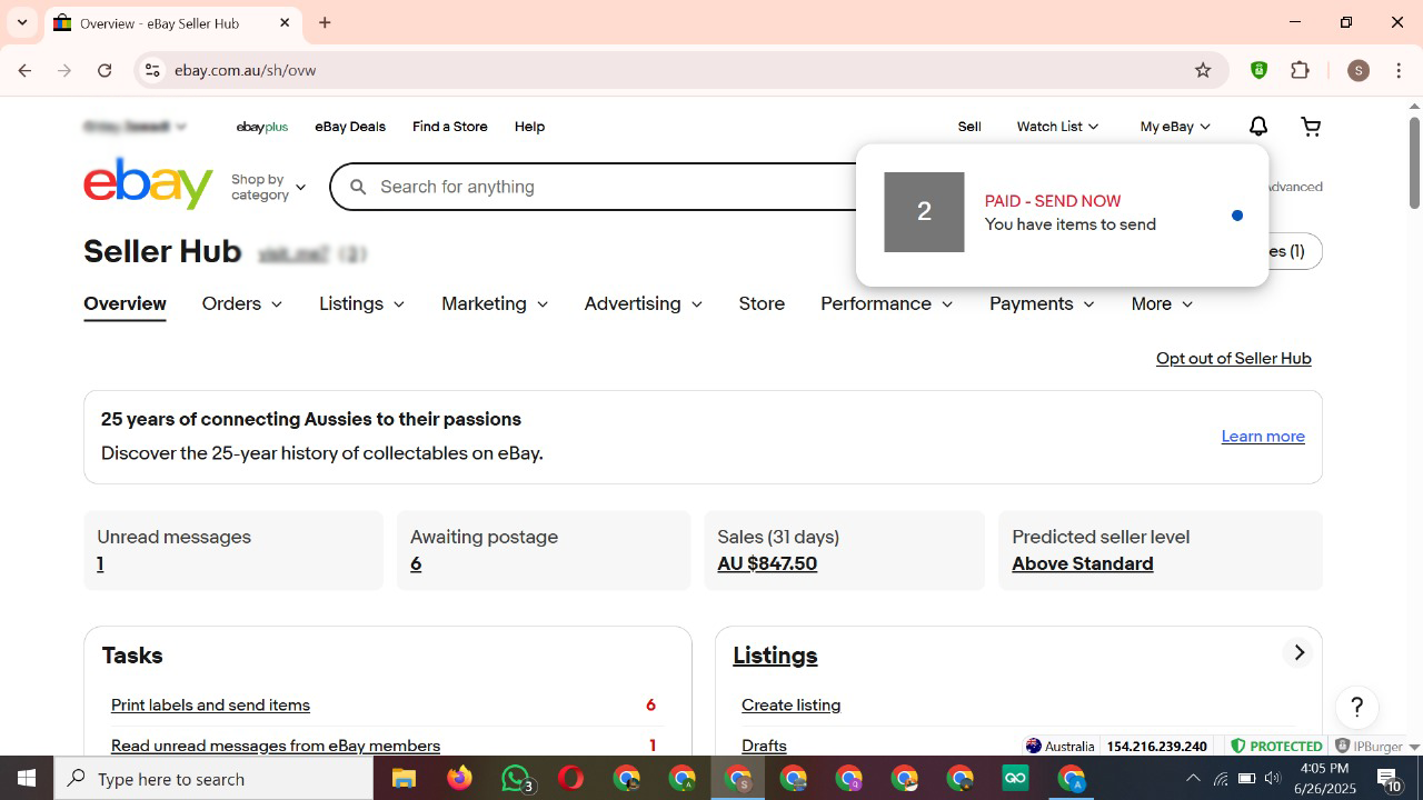 eBay student sales dashboard