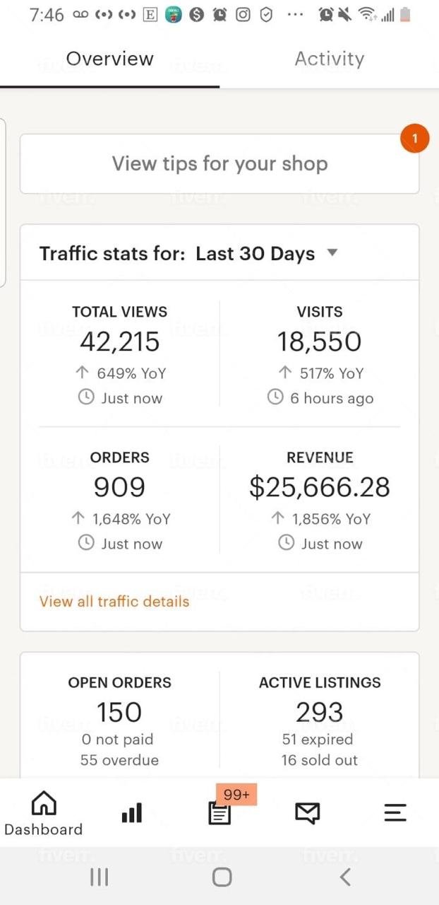 Etsy student shop stats